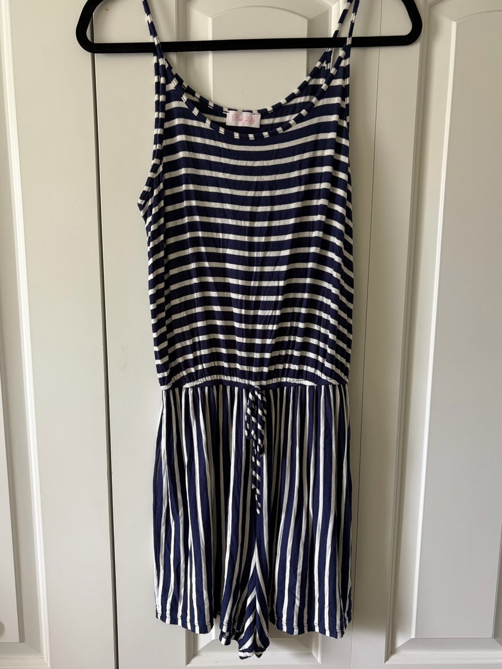 Navy blue striped pink Lily romper